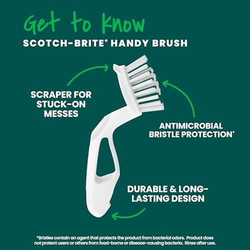 Scotch-Brite Handy Brush, Small and Durable Dish Brush with Handle for Scrubbing Hard-to-Reach Cookware, Tubs, Sinks, Car Tires, and More without Scratching, Antimicrobial, and Rinses Clean — view 2