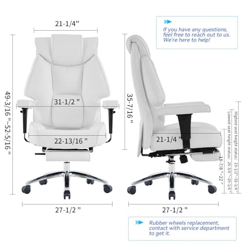 EXCEBET Big and Tall Office Chair with Footrest, PU Leather High Back Executive Office Chair 400lbs, Ergonomic Computer Chairs Lumbar Support for Heavy People (White)