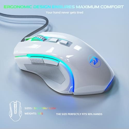 Redragon M602 RGB Wired Gaming Mouse RGB Spectrum Backlit Ergonomic Mouse Griffin Programmable with 8 Backlight Modes, Up to 7200 DPI for Windows PC Gamers (White) — view 3