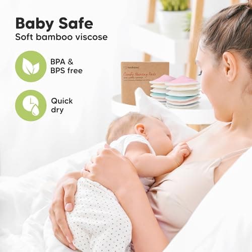 Organic Nursing Pads, 14 Washable Breast Pads,Wash Bag (Pastel Touch, L 5") — view 4