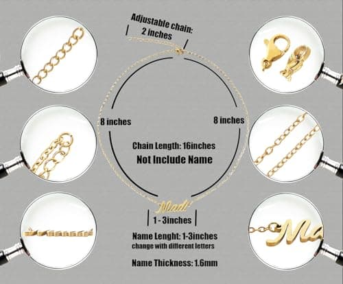Aoloshow 18k Gold Plated Ariana Name Charm Necklace Womens Dainty Nameplate Necklaces Stainless Steel Jewelry for Best Friends — view 3
