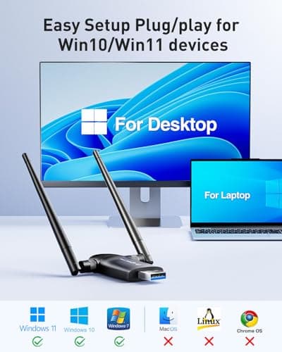 Nineplus Wireless USB WiFi Adapter for PC - 1300Mbps Dual 5Dbi Antennas 5G/2.4G WiFi Adapter for Desktop PC Laptop Windows11/10/7, Wireless Adapters for Desktop Computer Network Adapters — view 5