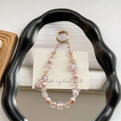 Kaluofan Phone Wrist Strap, Ocean Themed Keychain Wristlet, Beaded Camera Wrist Strap, Cute Phone Lanyard Purse Charms Bag Charm Camera Chain(Pink) — view 4