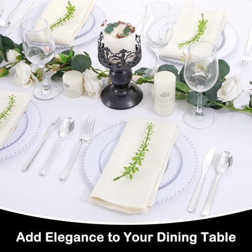 Supernal 180Pcs Silver Plastic Silverware Set, Elegant Hammered Design Heavy Duty Disposable Cutlery, Includes 60 Forks, 60 Knives, 60 Spoons,Silver Plastic Utensils for Wedding, Parties,Events — view 4
