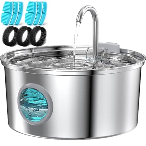 Cat Water Fountain Stainless Steel with 6 Filters + 3 Sponge Filters: 108oz/3.2L FOFNON Cat Fountain