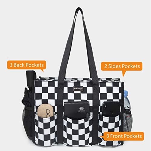 TOPDesign Utility Water Resistant Tote Bag with 13 Exterior & Interior Pockets, Top Zipper Closure & Thick Bottom Support, for Working Women, Teachers, Nurses, Accountants (Checkerboard) — view 2