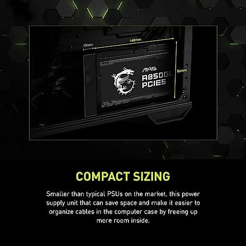 MSI MAG A850GL PCIE5, Fully Modular Compact Gaming 850W Power Supply, 80+ Gold, ATX 3.1 & PCIe 5.1 Ready, Native Dual-Color 12V-2x6 Cable, 10 Year Warranty — view 9