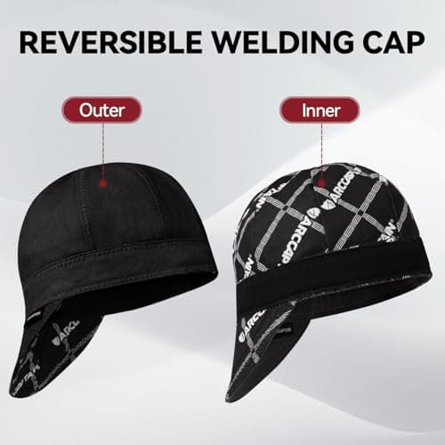 ARCCAPTAIN Reversible Welding Cap, 8 Panel Protective Welders Cap, 10 oz Fireproof Cotton Comforts for Safety and Protection While Welding to Men Women, Black, 7 3/4 — view 5
