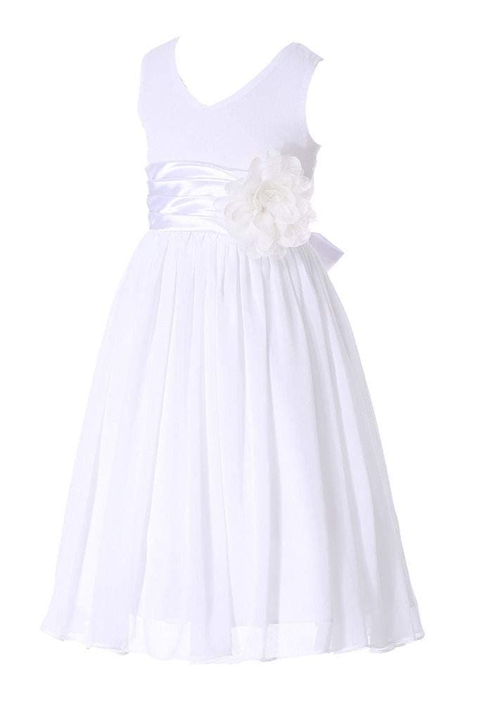 HAPPY ROSE Junior Bridesmaids V-Neckline Chiffon Flower Girl Dress