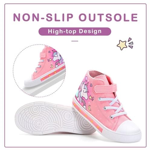 EUXTERPA Kids Toddler Sneakers Light Up Flashing Shoes Girls Easy Fasten High Top Walking Canvas Sneaker, Pink Unicorn, Little Kid Size 11 — view 4