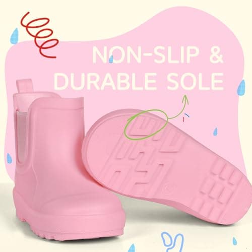 Furuian Rain Boots for Kids Waterproof Ankle Rubber Boots Boys Girls Easy-on for Outdoor School Hiking Toddler — view 5