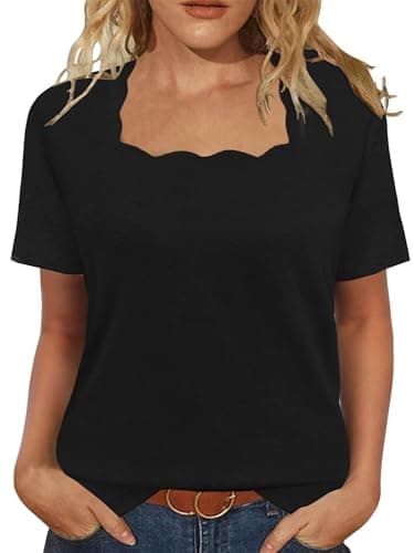 JomeDesign Womens Tops Dressy Casual Summer Vacation Square Neck Tunic Shirts Short Sleeve Loose Fit Blouses Black XL