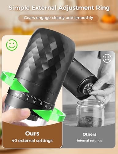 Aswitye Portable Electric Coffee Grinder with 40 Adjustable Settings, 1800mAh Rechargeable Battery and Faster Grinding, Coffee Bean Grinders with Cleaning Brush for Camping, Travel, Office, Home — view 2
