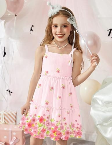 Arshiner Toddler Spaghetti Strap Dress Pink Floral Dress Girls Summer Dresses Kids Beach Boho Sundresses 4t — view 2