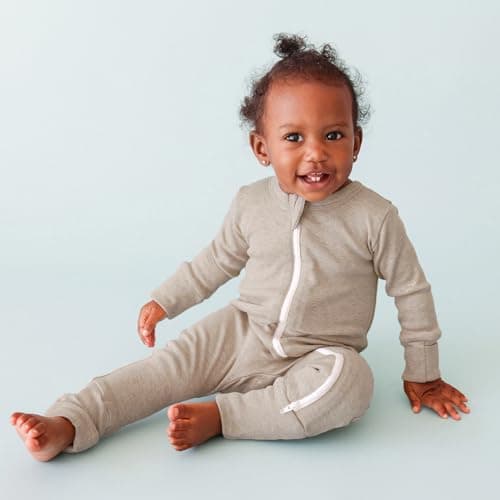 Parade Organic Snuggle Soft Melange '2-Way' Zipper Romper Fawn Melange 6-12M with mitts