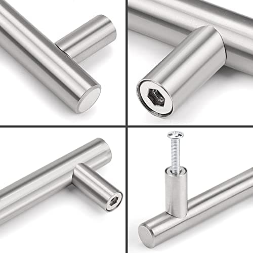 Probrico (30 Pack 3 Inch Hole Centers Kitchen Cabinet Handles Euro T Bar Cabinet Pulls Stainless Steel Kitchen Drawer Handles Brushed Nickel Furniture Dresser Cabinet Hardware, 5 Inch Total Length — view 4