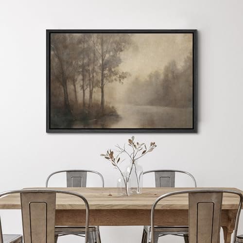 SIGNWIN Framed Moody Misty Forest River Landscape Nature Wilderness Modern Art Decorative for Living Room, Bedroom, Office - 24"x36" BLACK — view 2