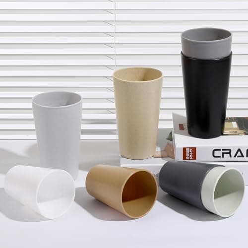 HEYCOME Set of 12 Wheat Straw Cups, 6 Pcs 20 oz & 6 Pcs 12 oz Unbreakable Drinking Cups, Reusable Plastic Cups Sets, Water Glasses Tumblers, Microwave & Dishwasher Safe, Bpa Free, 6 Colors — view 4
