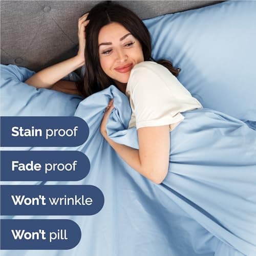 Full Size 4 Piece Sheet Set - Comfy Breathable & Cooling Sheets - Hotel Luxury Bed Sheets for Women & Men - Deep Pockets, Easy-Fit, Soft & Wrinkle Free Sheets - Light Blue Oeko-Tex Bed Sheet Set — view 4