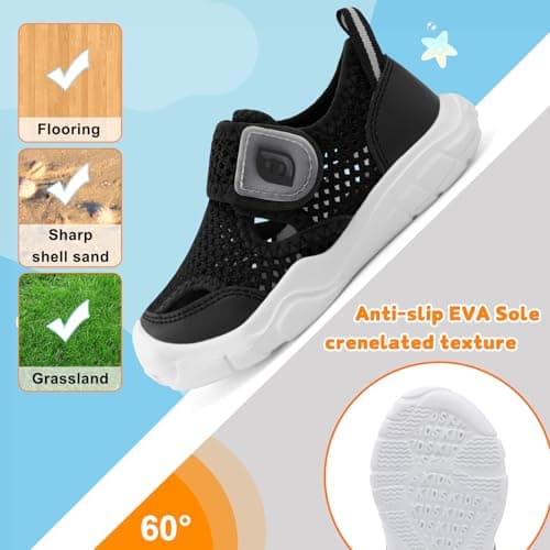 JOINFREE Toddler Water Shoes Wide Toe Box Barefoot Kids Sandals Quick-Dry Aqua Sneakers with Anti-Collision Toe for Swim Pool Beach Splash Pad Non-Slip Boys Girls Outdoor Walking Black Size 7 — view 5