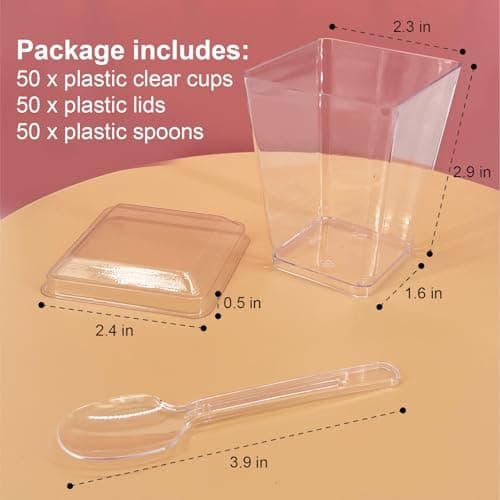 GGYKJSK 50 Pack 5 oz Clear Dessert Cups with Lids, Small Plastic Containers with Spoons, Reusable Shooter Yogurt Parfait Appetizer, Cup for Pudding Jello and Fruit Cake, Ice Cream — view 2