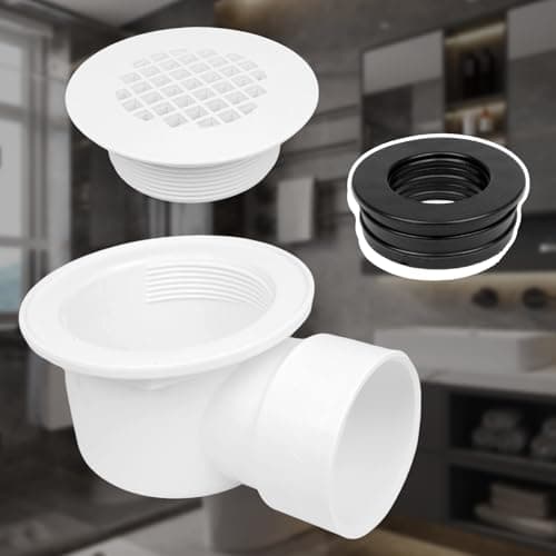 2" Low Profile Shower Drain PVC 2''Side Outlet Drain Assembly, with 2" x 1-1/2" Reducer Pipe Fitting Perforated Strainer for Low Profile Shower Drain Trap and Shower Base Drain — view 4