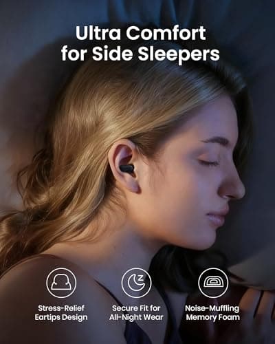 QubitPulse Mid Nosie Reduction Ear Plugs for Sleeping – 23dB Noise Reduction for Sleep & Focus Discreet Horizontal Fit Ultra-Soft Silicone 4 Sizes Case Included - Black — view 2