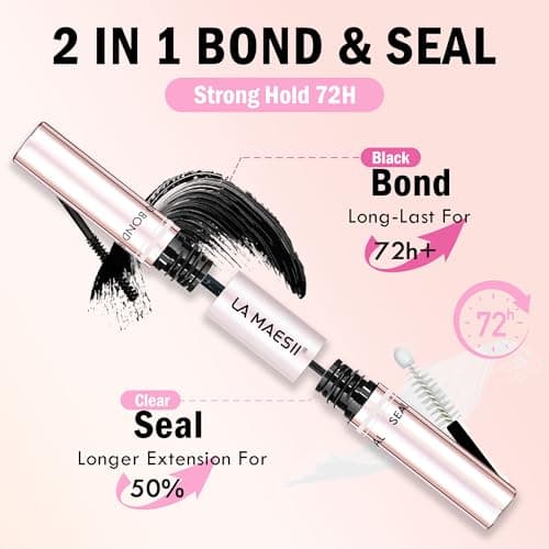 Lash Bond and Seal Waterproof, Cluster Lash Glue Bond and Seal Lash Glue, Strong Hold 72h for Eyelash Clusters, Latex Free Sensitive Eyes Available 10ML (Pack of 2)