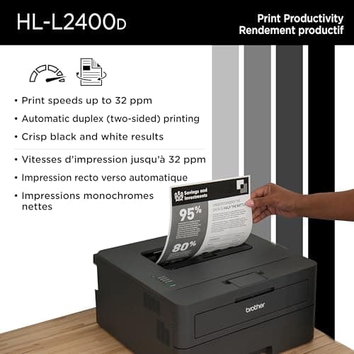 Brother HL-L2400D Compact Monochrome Laser Printer with Duplex Printing, USB connectivity (Cable Sold Separately), Black & White Output — view 5