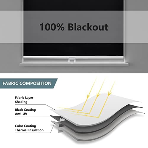 AOSKY Cordless Roller Shades Blackout Blinds for Windows Room Darkening Rolled Up Shades with Spring System, UV Protection Window Shades Door Blinds for Home 25" W x 72" H (64W x 183H cm),Black — view 3