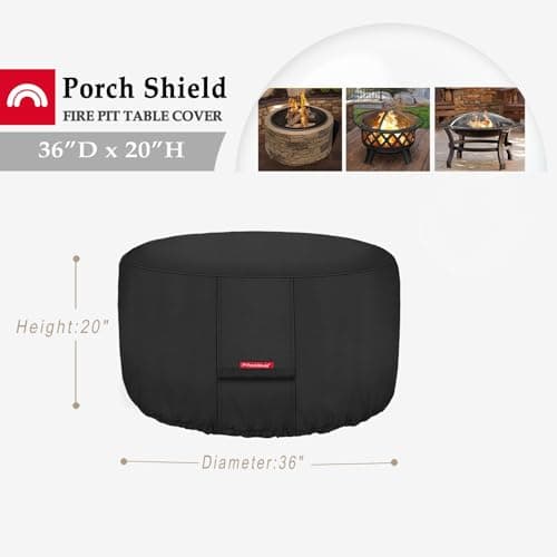 Porch Shield Fire Pit Cover - Waterproof 600D Heavy Duty Round Patio Fire Bowl Cover Black - 36 inch