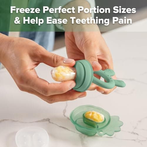 Haakaa Baby Fruit Food Feeder & Mini Freezer Nibble Tray Combo, Breastmilk Popsicle Molds for Baby Cooling Relief, BPA Free Silicone Feeder for Safe Infant Self Feeding, 4 Month+ (Pea Green) — view 2