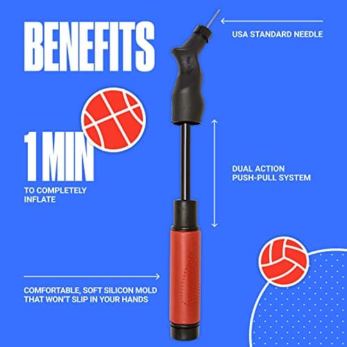 SPORTBIT Ball Pump for Sports Balls - Basketball Pump, Volleyball Pump, Football & Soccer Ball Air Pump - Hand Pump for All Sport Balls - Push & Pull Inflating System - Goes with 5 Needles Set — view 2