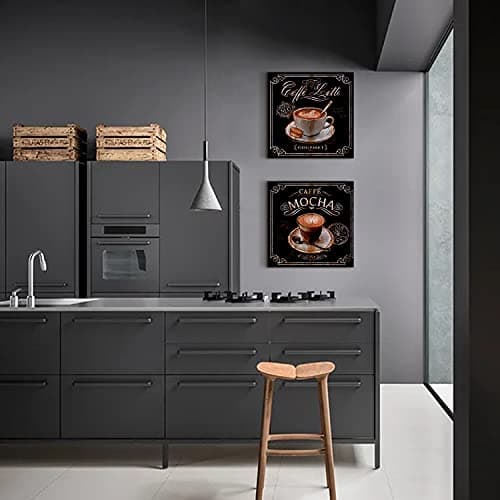Coffee Wall Art Kitchen Decor Vintage Coffee Bar Wall Decor Black Brown Coffee Theme Dining Room Canvas Pictures Cafe Bean Cup Painting Artwork Restaurant Table Shop Family Home Decoration 12x12" 4Pcs — view 3