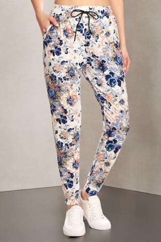 Leggings Depot Women's Relaxed-fit Jogger Track Cuff Sweatpants with Pockets for Yoga, Workout, Bloom Time, X-Large — view 4