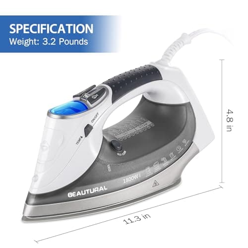 BEAUTURAL 1800-Watt Steam Iron with Digital LCD Screen, Double-Layer and Ceramic Coated Soleplate, 3-Way Auto-Off, 9 Preset Temperature and Steam Settings for Variable Fabric — view 6