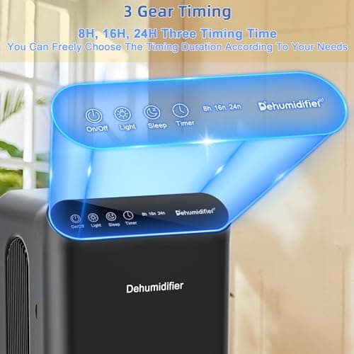 LOMMOL Dehumidifiers for Home, 86 OZ Dehumidifier (800 Sq.ft), Dehumidifiers for Bedroom with Essential Oil Diffuser, 7 Color LED Light, 24H Timer, Auto Shut-off, Ideal for Bathroom Closet RV (Black) — view 4