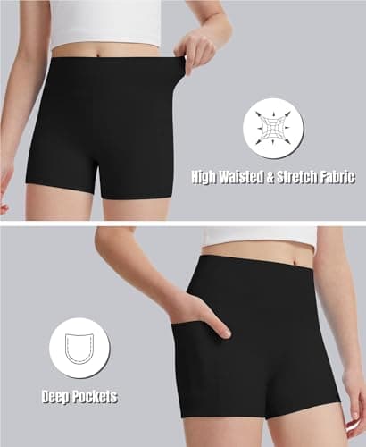 DOCUMO Girls Athletic Shorts with Pockets, Kids High Waisted Dance Yoga Short Running Volleyball Gymnastics Biker Shorts (Black,X-Small) — view 3