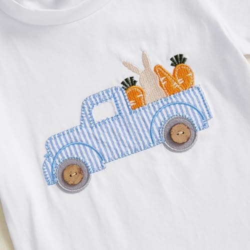 Toddler Baby Boy Easter Outfits Short Sleeve Truck Embroidery T-Shirt + Shorts Set Boys Spring Clothes (White, 6-12 Months) — view 6