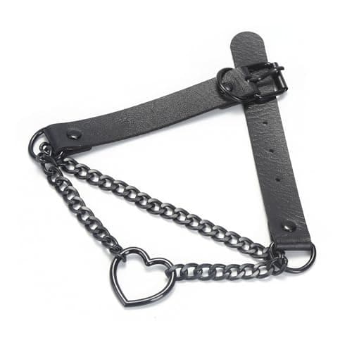 Aufordebatis Heart Black Chain Collar, Leather Collar Necklace Gothic Punk Body Chain Belt Jewelry Accessories for Halloween Cosplay (Black, 13-16 in) — view 3
