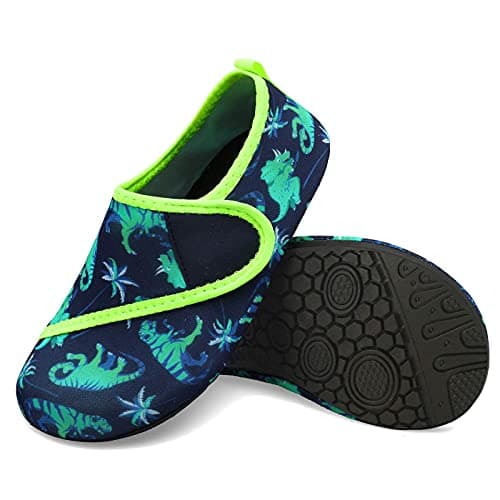JIASUQI Breathable Summer Water Skin Walking Shoes Aqua Socks for Boys Girls Swim Beach Pool Shoes Easy Green Dinosaur, 9.5-10 Toddler — view 5