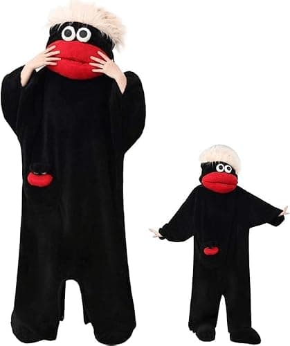 Silly Onesie Adult Funny Big Mouth Monster Hooded Fleece Pajamas Plush One Piece Cosplay Loungewear No Comb and Shoes