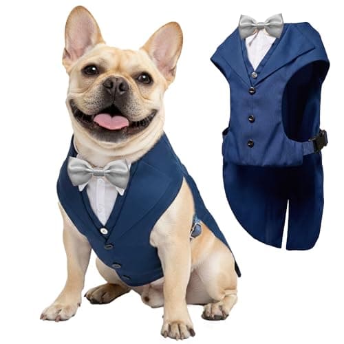 AVERYDAY Dog Tuxedo with Bow Tie for Wedding Outfit, Dog Suit Costume for Christmas Halloween Valentine’s Day, Adjustable Pet Tux Harness with Leash Ring, Formal Wear for Small Medium Large Dogs