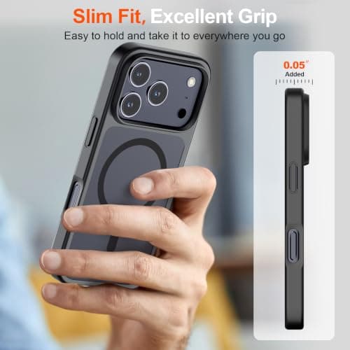 SUPFINE Magnetic for iPhone 17 Pro Max Case with Screen Protector (Compatible with MagSafe)(Military Grade Drop Protection) Translucent Matte Phone Cover,Black — view 6