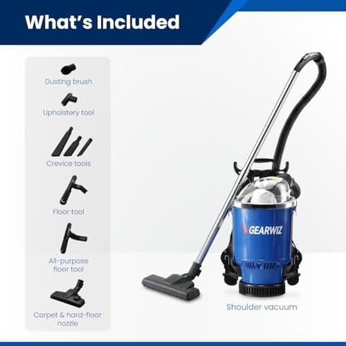 Gearwiz Backpack Vacuum Cleaner – 1000W Shoulder Vacuum with 25KPA Suction, Bagged or Bagless Use, Adjustable Harness, Double Filtration, Washable Dust Bag & Tools for Home, Office, Stairs & Cars — view 5