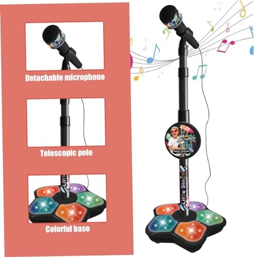 Kids Microphone with Stand, Adjustable Kids Microphone with Lights, Detachable Standing Kid Karaoke Machine for Ages 3+ Children — view 2
