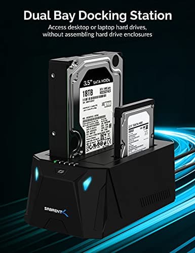 SABRENT 2 Bay USB C Hard Drive Docking Station, SSD HDD 2.5 3.5 inch SATA case Dock, External SSD Enclosure, Power Adapter, Offline cloning, LED Indicator, Tool-Free, USB-c Cables Included (EC-CH2B)