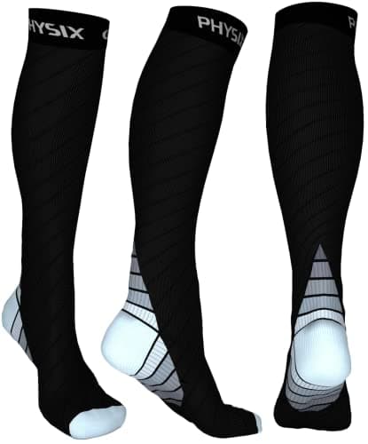 Physix Gear Sport Compression Socks for Men & Women 20-30 mmHg, Gry LXL