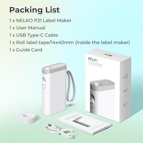 Nelko Label Maker Machine with Tape, P21 Portable Bluetooth Label Printer, Wireless Built-in Cutter Sticker Maker Mini Label Makers with Multiple Templates for School Organizing Office Home, White — view 6