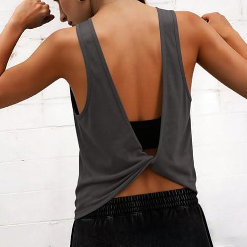 Tank Tops for Women Open Back Athletic Workout Yoga Top Sleeveless Backless Summer Slim Basic Cami Shirts 2026 Womens Tank Tops Dark Gray M — view 3